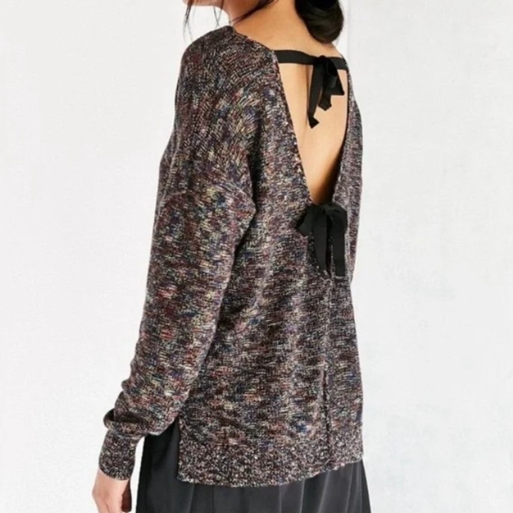 Kimchi Blue Ashlyn Lace Up Sweater Ribbon Back Feminine Coquette Boho Romantic S